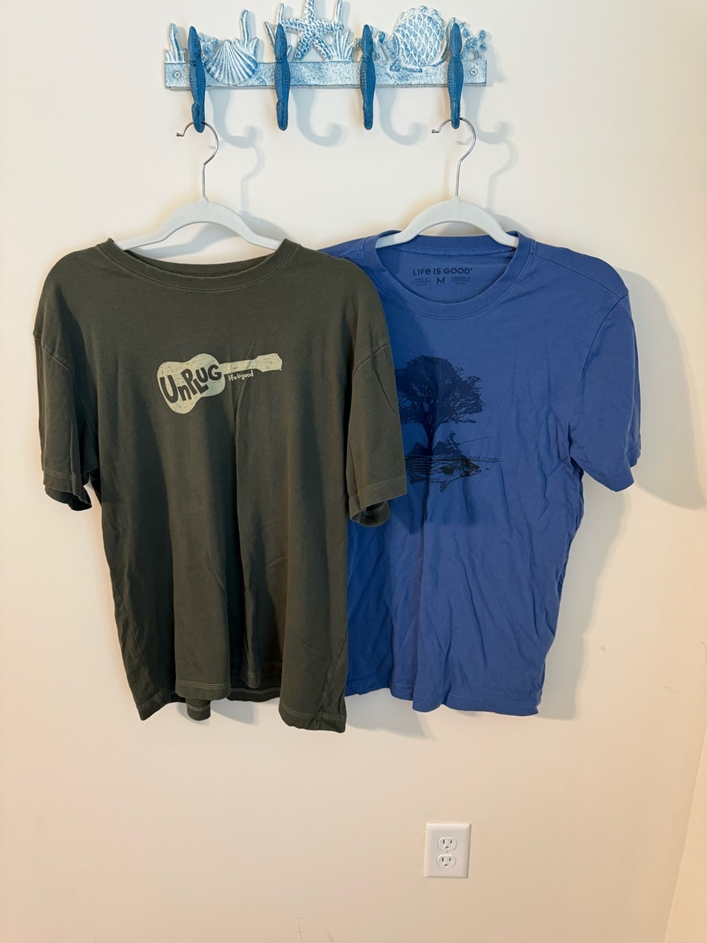 Two (2) Life is Good Men’s Teeshirts / Size M / Unplug and Keep It Reel / Cotton